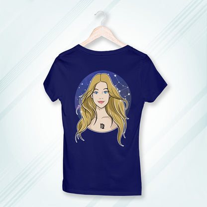 Royal Blue Round Neck Classic Printed Classic T-Shirt Virgo Horoscope | Women