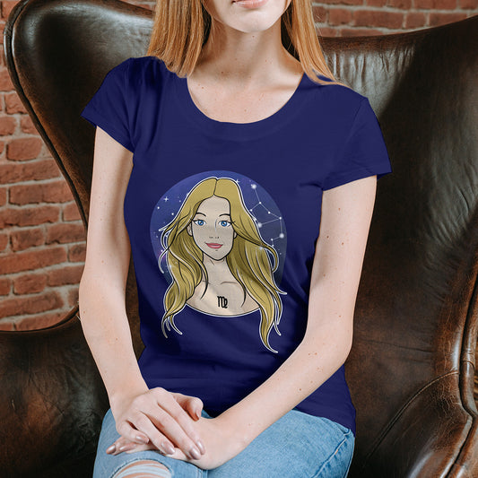 Royal Blue Round Neck Classic Printed Classic T-Shirt Virgo Horoscope | Women