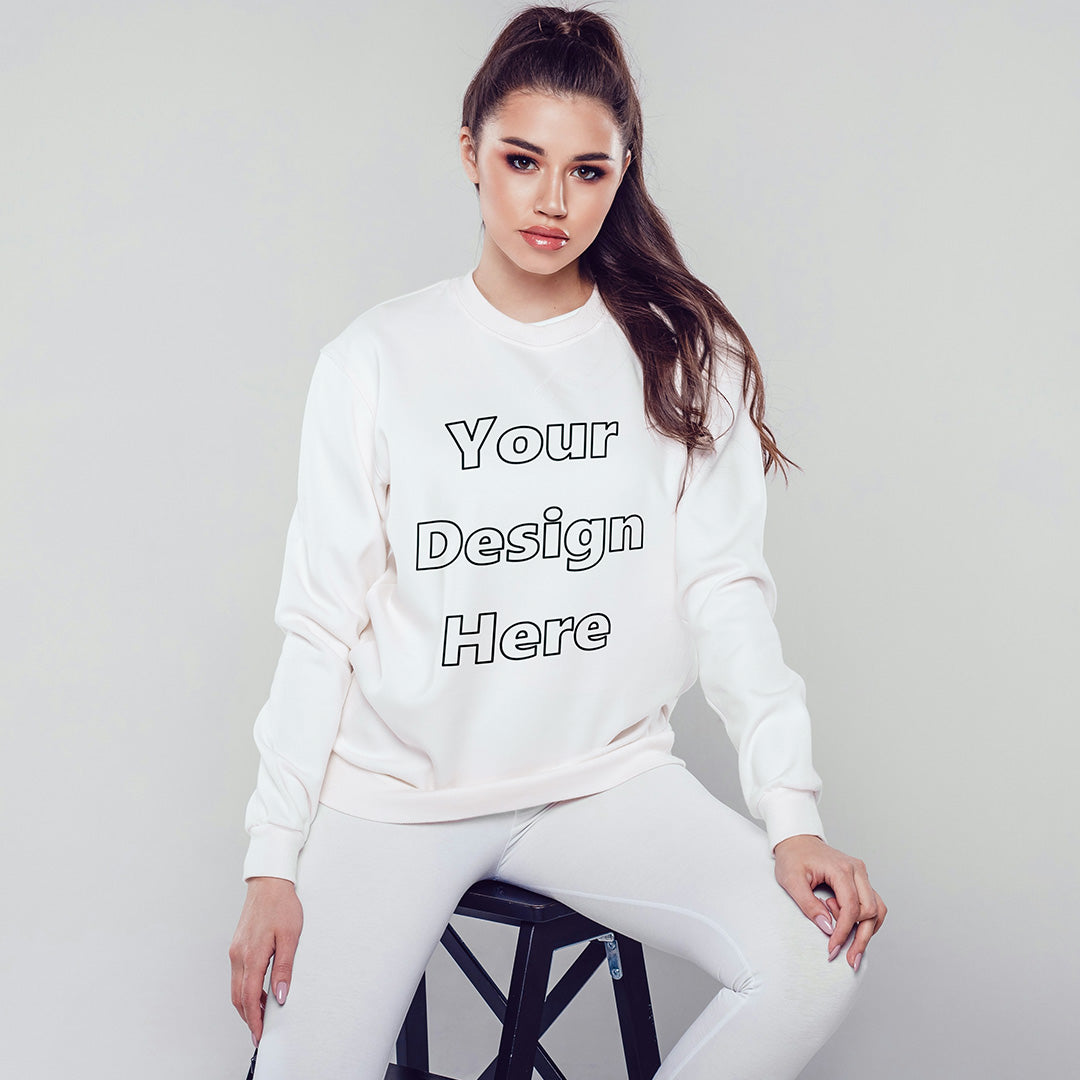 White Front Customized Cotton Solid Sweatshirt | Unisex