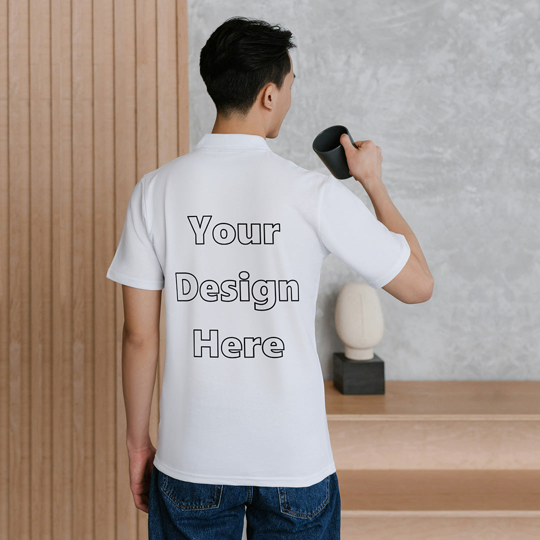 White Customized Polo T-Shirt Back Design Regular Fit | Men