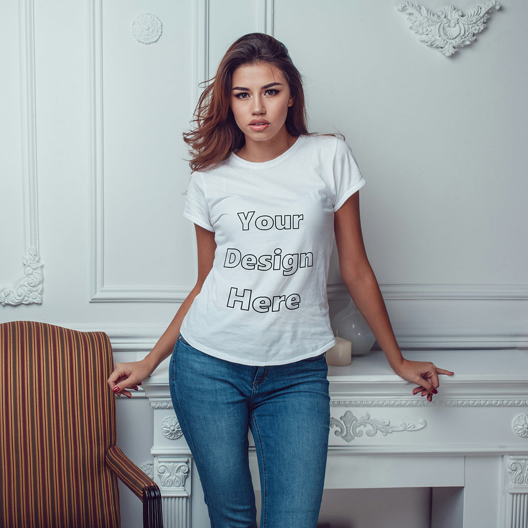 White Round Neck Classic Customized T-Shirt Front Design | Women
