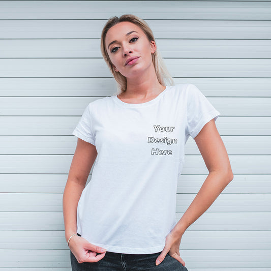 White Round Neck Classic Customized T-Shirt Front Pocket Design | Women