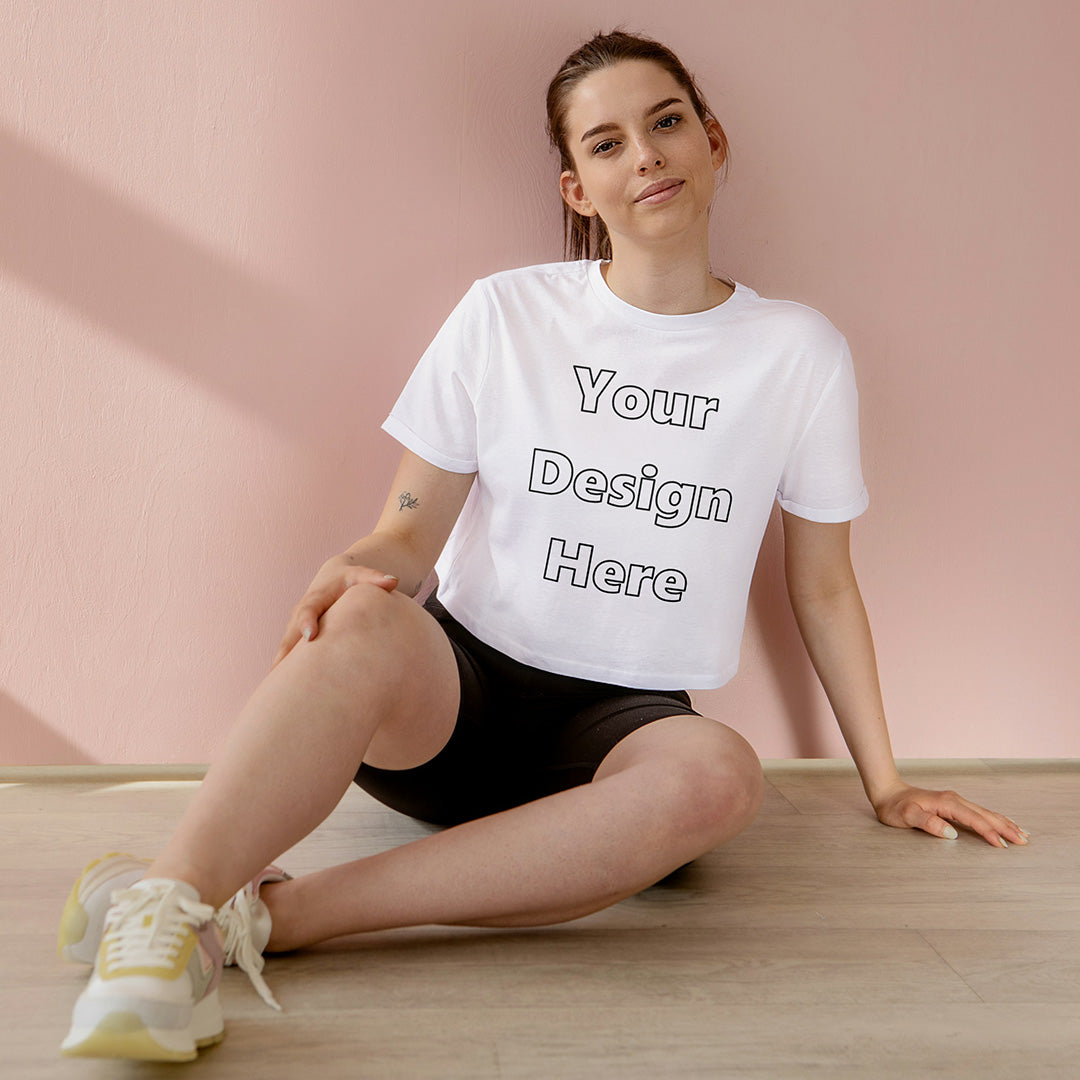 White Customized Regular Fit Crop Top Front Design | Women
