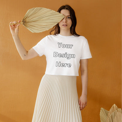 White Customized Regular Fit Crop Top Front Design | Women