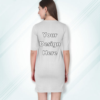 White Customized Long T-Shirt Dress with Side Pockets Back Design | Women