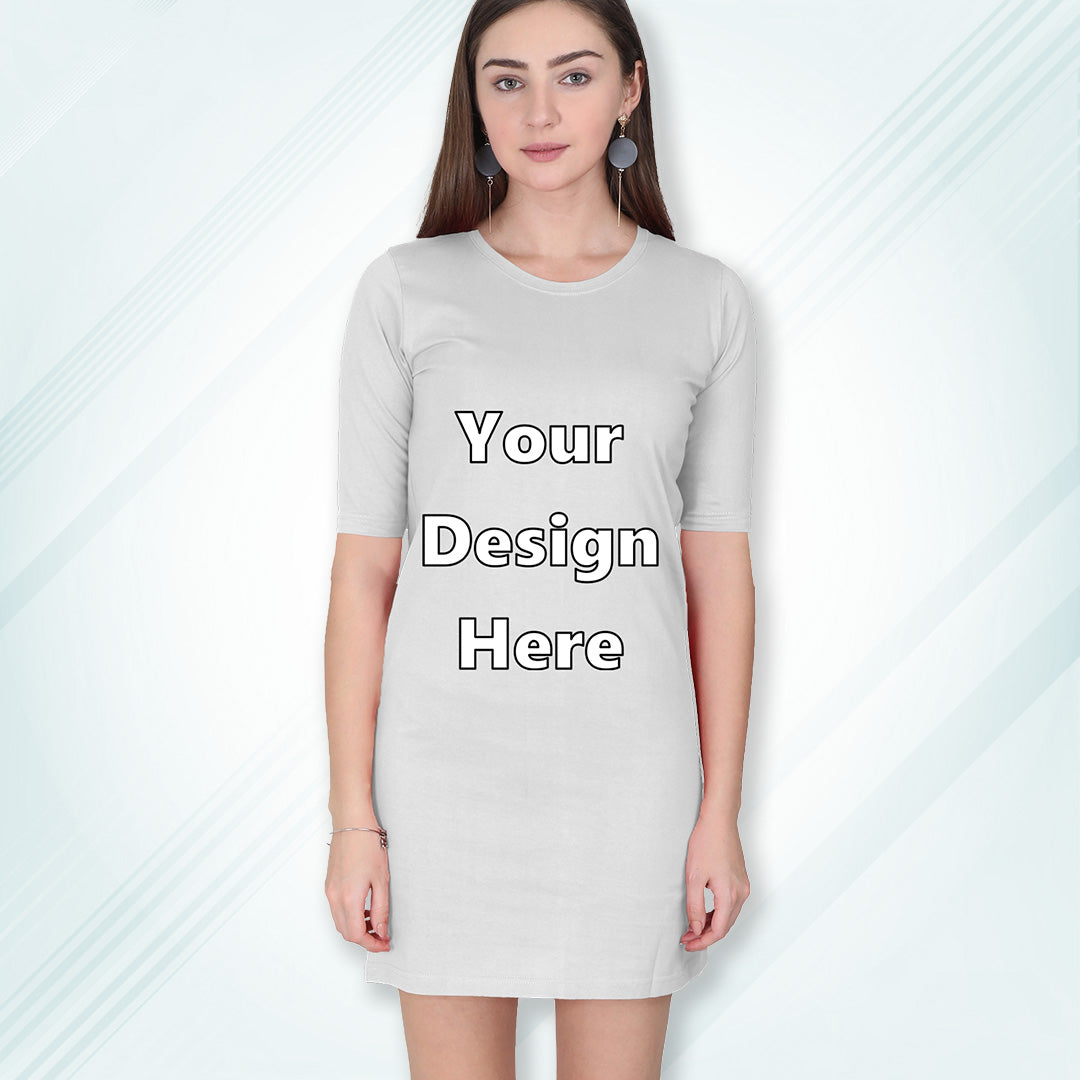 White Customized Long T-Shirt Dress with Side Pockets Front Design | Women