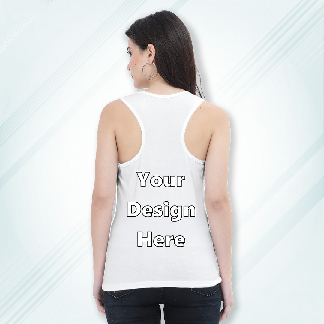 White Customized Regular Fit Tank Top Back Design | Women
