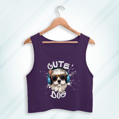Purple Cotton Cute Dog Printed Sleeveless Crop Tank | Women