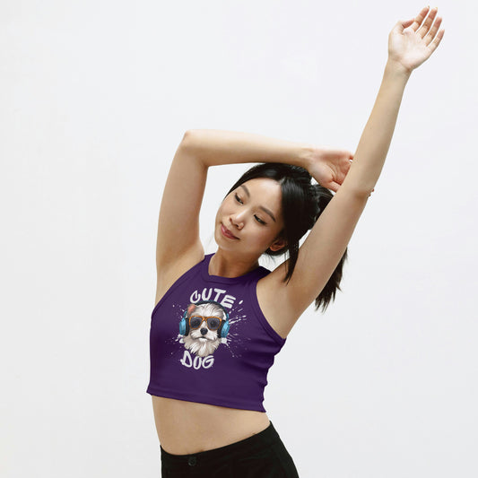 Purple Cotton Cute Dog Printed Sleeveless Crop Tank | Women