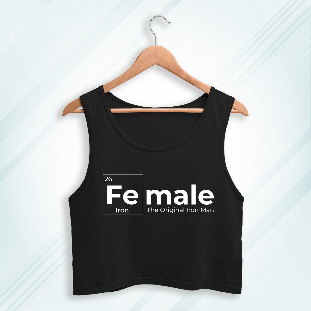 Black Cotton Fe-Male Printed Sleeveless Crop Tank | Women
