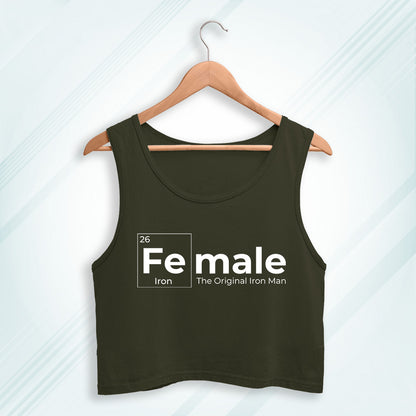 Olive Green Cotton Fe-Male Printed Sleeveless Crop Tank | Women