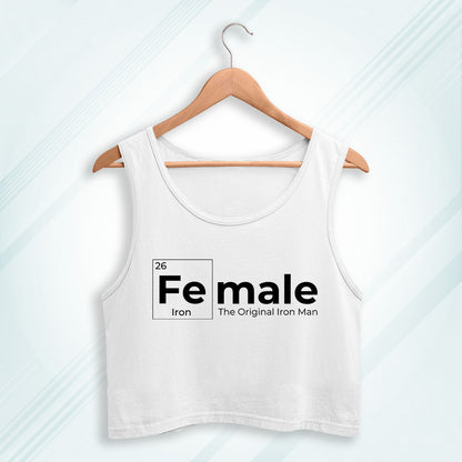 White Cotton Fe-Male Printed Sleeveless Crop Tank | Women