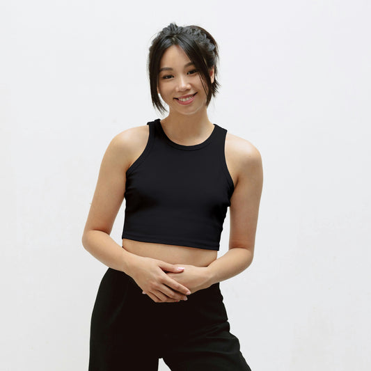 Black Cotton Solid Sleeveless Crop Tank | Women