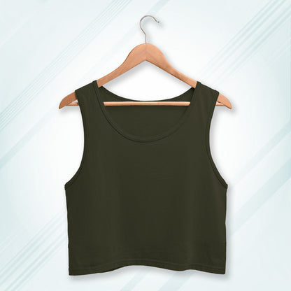 Olive Green Cotton Solid Sleeveless Crop Tank | Women