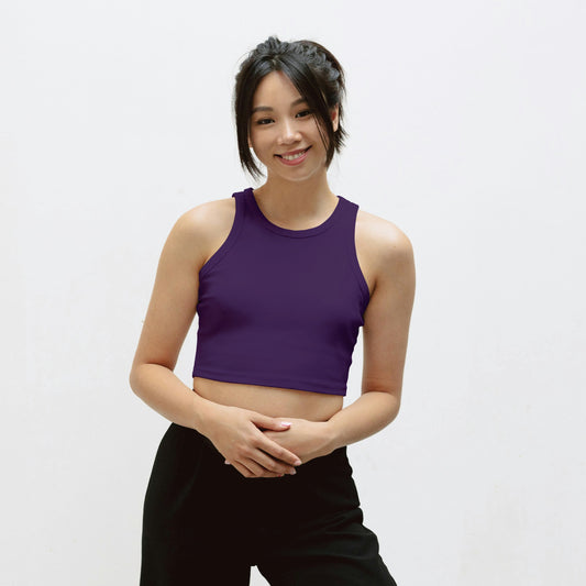 Purple Cotton Solid Sleeveless Crop Tank | Women