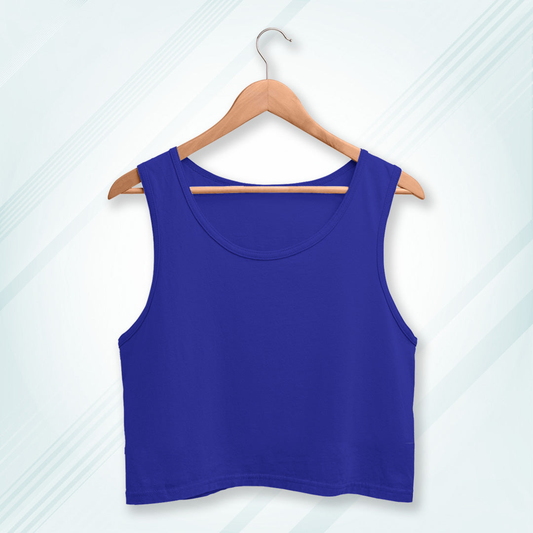 Royal Blue Cotton Solid Sleeveless Crop Tank | Women