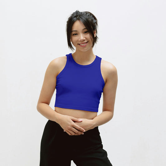 Royal Blue Cotton Solid Sleeveless Crop Tank | Women