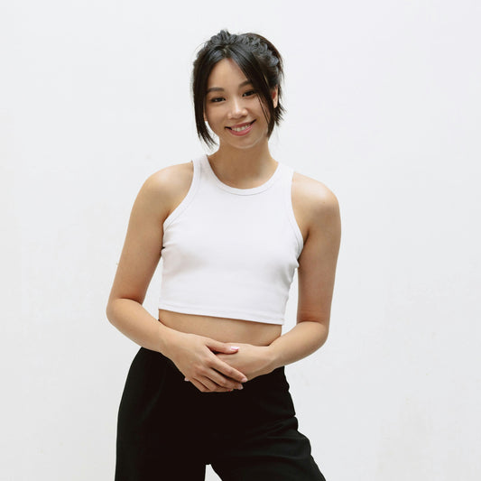White Cotton Solid Sleeveless Crop Tank | Women