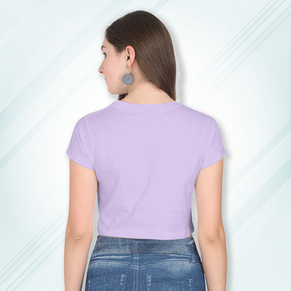 Lavender Cotton Plain Round Neck Half Sleeve Crop Top | Women