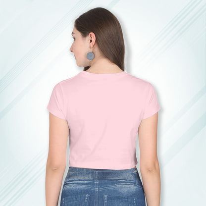 Light Pink Cotton Plain Round Neck Half Sleeve Crop Top | Women