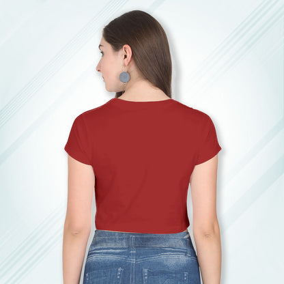 Red Cotton Plain Round Neck Half Sleeve Crop Top | Women