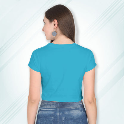 Sky Blue Cotton Plain Round Neck Half Sleeve Crop Top | Women