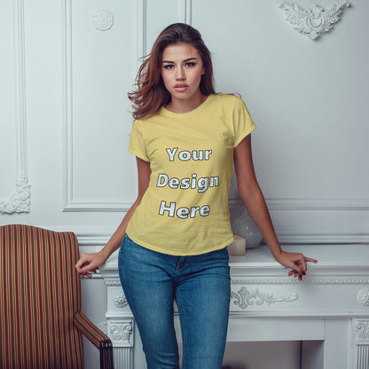 Yellow Round Neck Classic Customized T-Shirt Front Design | Women