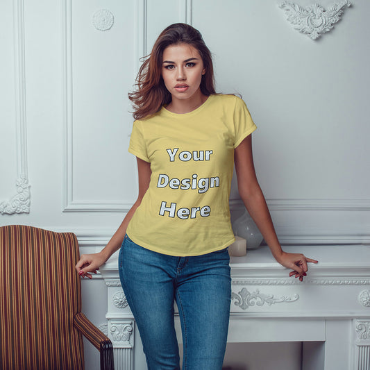Yellow Round Neck Classic Customized T-Shirt Front Design | Women